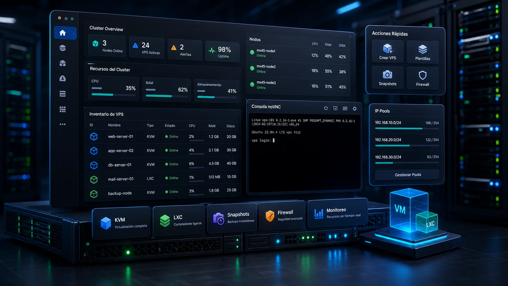 Visual del modulo Proxmox VPS Suite para WHMCS